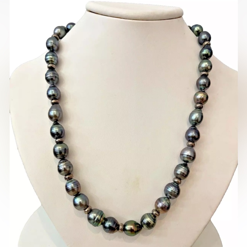 Natural Dark Multicolor Tahiti Pearl Necklace (9-10-11 -12mm)